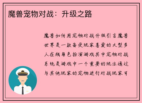 魔兽宠物对战：升级之路
